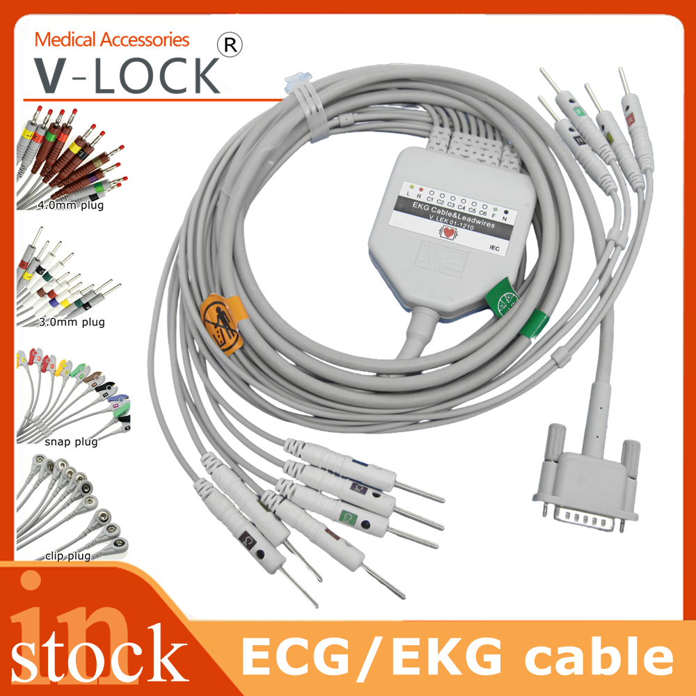 2026 EKG ECG Cable with One-piece Electrocardiograph 10 Lead Wires Clip Snap Banana for Welch allyn 