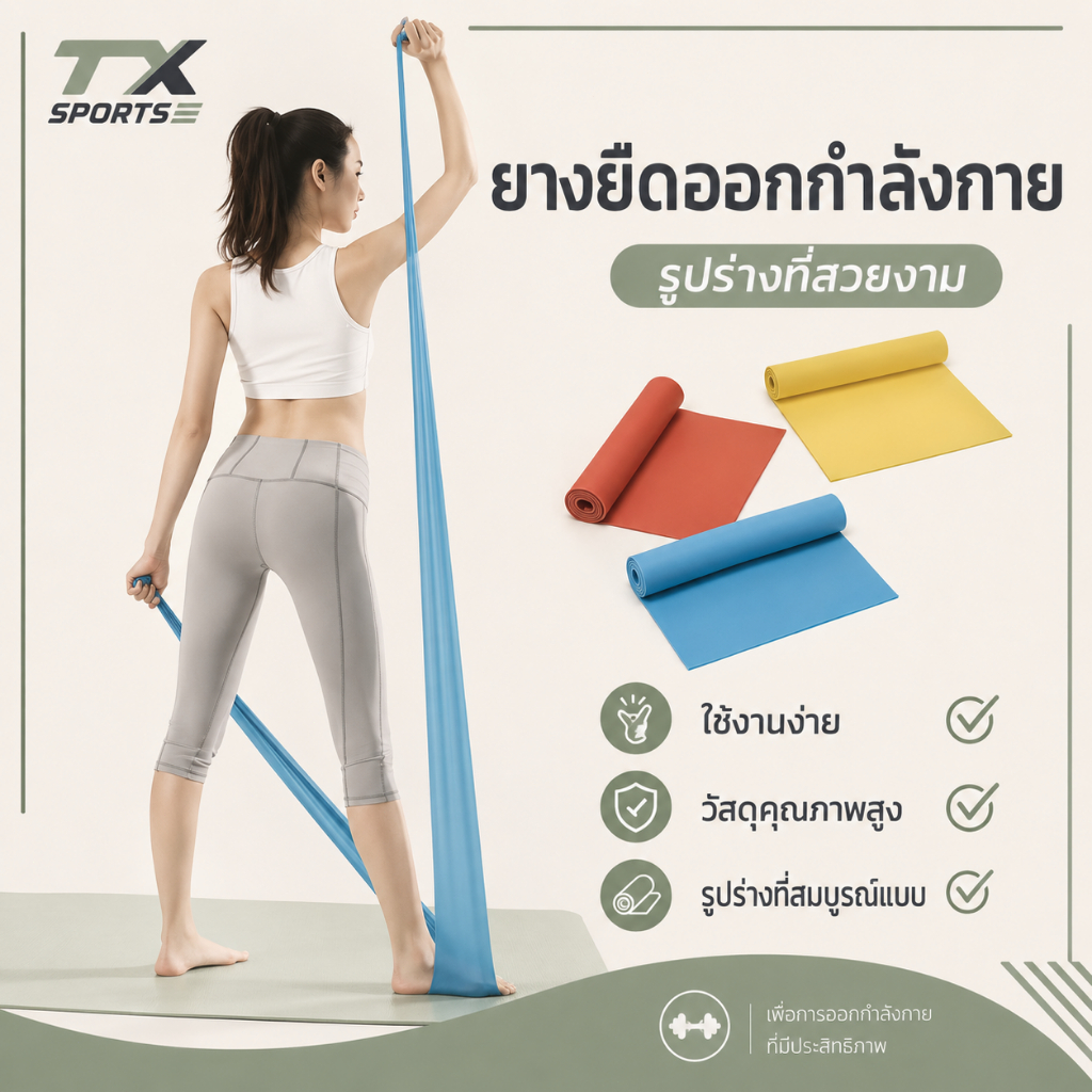 TXSPORTS ยางยืดออกกำลังกาย TPE Resistance Band ยางยืดโยคะ บริหารขา ฝึกกล้ามเนื้อและความแข็งแรง สำหรับฟิตเนส โยคะ ออกกำลังกายที่บ้าน