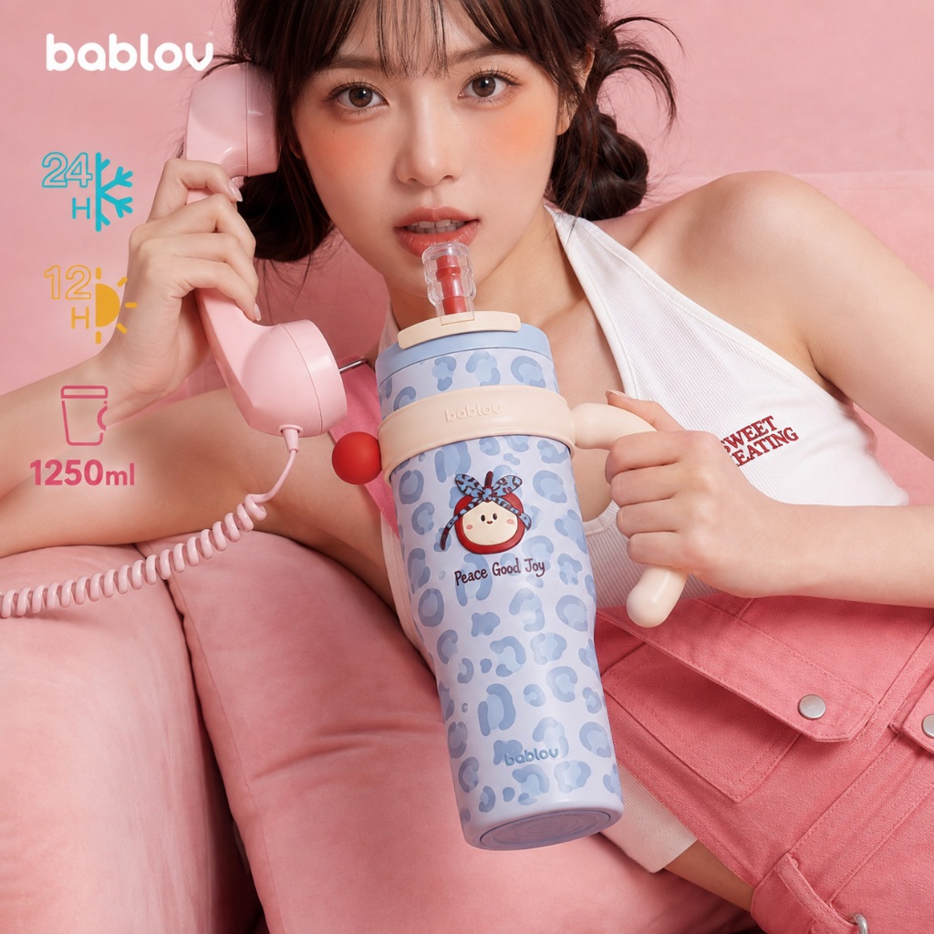 Bablov ถ้วยฉนวนสูญญากาศชั้นเดียวเซรามิก 1250ml, เคลือบเซรามิกนาโน, กักขังความร้อน 24H และ 12H, โหมดดื่มคู่, การออกแบบป้องกันการรั่ว, ทนต่อรอยขีดข่วน