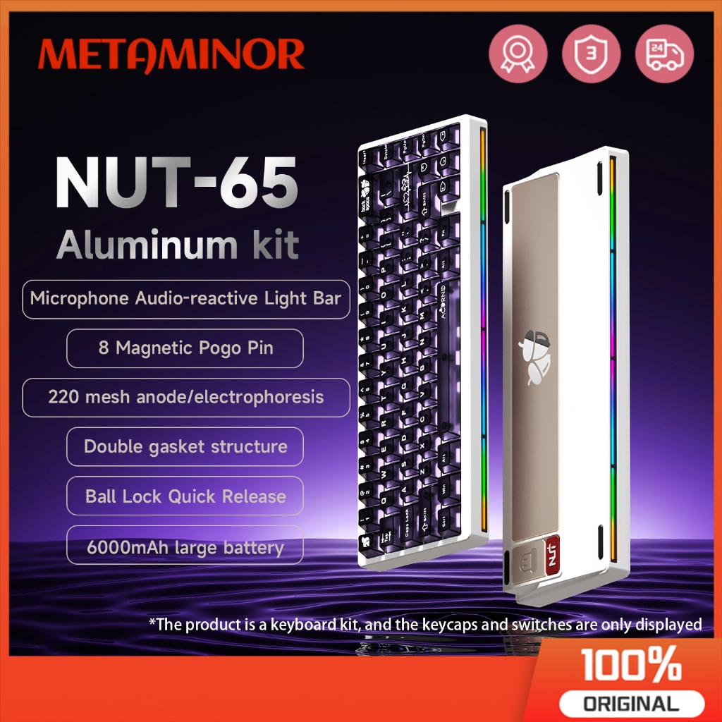 เมตา|WEIKA Nut65 ชุดคีย์บอร์ดเชิงกลอลูมิเนียม 3 โหมดบลูทูธไร้สายแบบมีสาย 2.4g RGB ที่กําหนดเอง