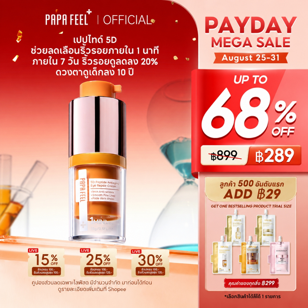 PAPA FEEL 5D Peptide ครีมบำรุงรอบดวงตา 15g ลดริ้วรอย ชุ่มชื้นล้ำลึก Eye Cream ลดรอยคล้ำ ผิ