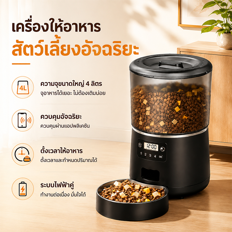 PETSMEN 4L เครื่องป้อนสัตว์เลี้ยงอัตโนมัติอัจฉริยะพร้อม Tuya APP ระยะไกล WIFI ควบคุมให้อาหาร