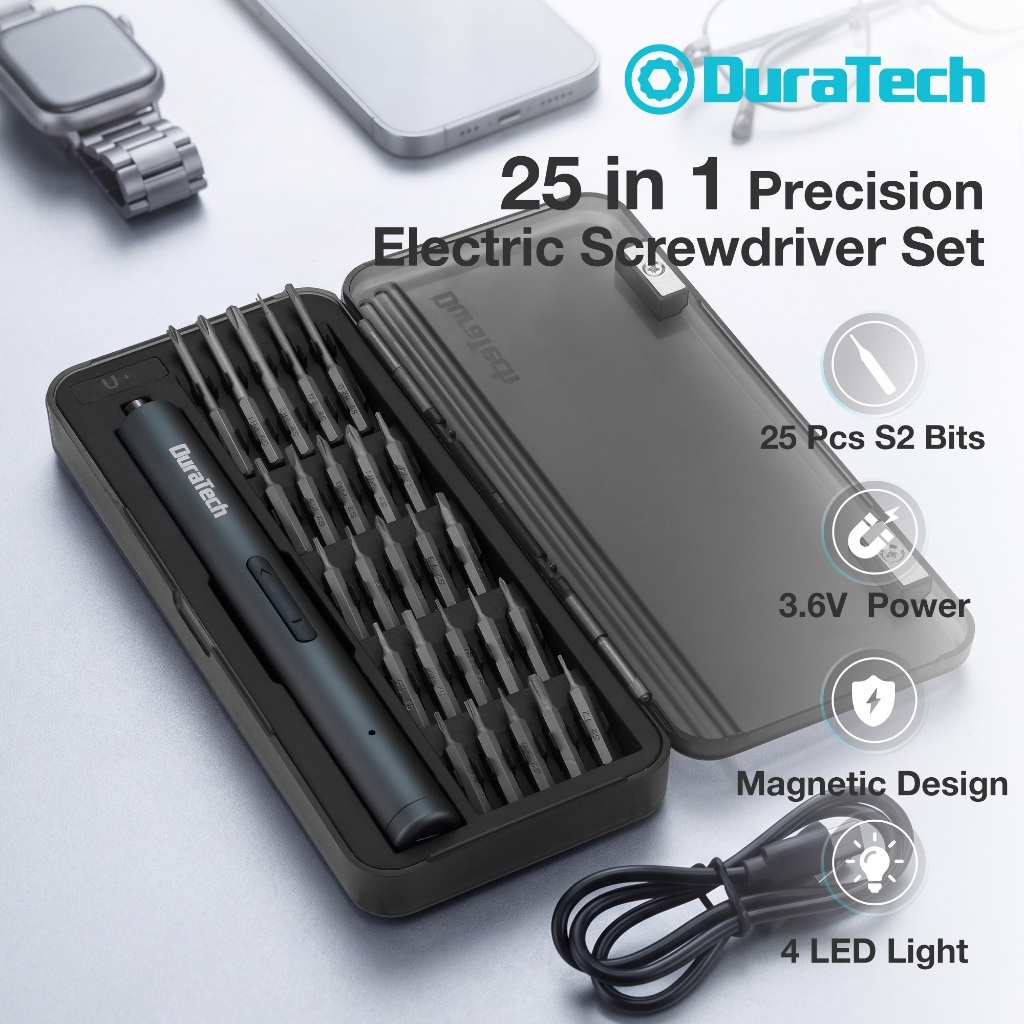 DuraTech 3.6V 25-in-1 Precision ไขควงแรงบิด ไขควงไฟฟ้าชุด,ชาร์จ,ไฟ LED,เคสแม่เหล็กสําหรับซ่อมอิเล็กทรอนิกส์ & DIY ความคืบหน้า combedwag combed