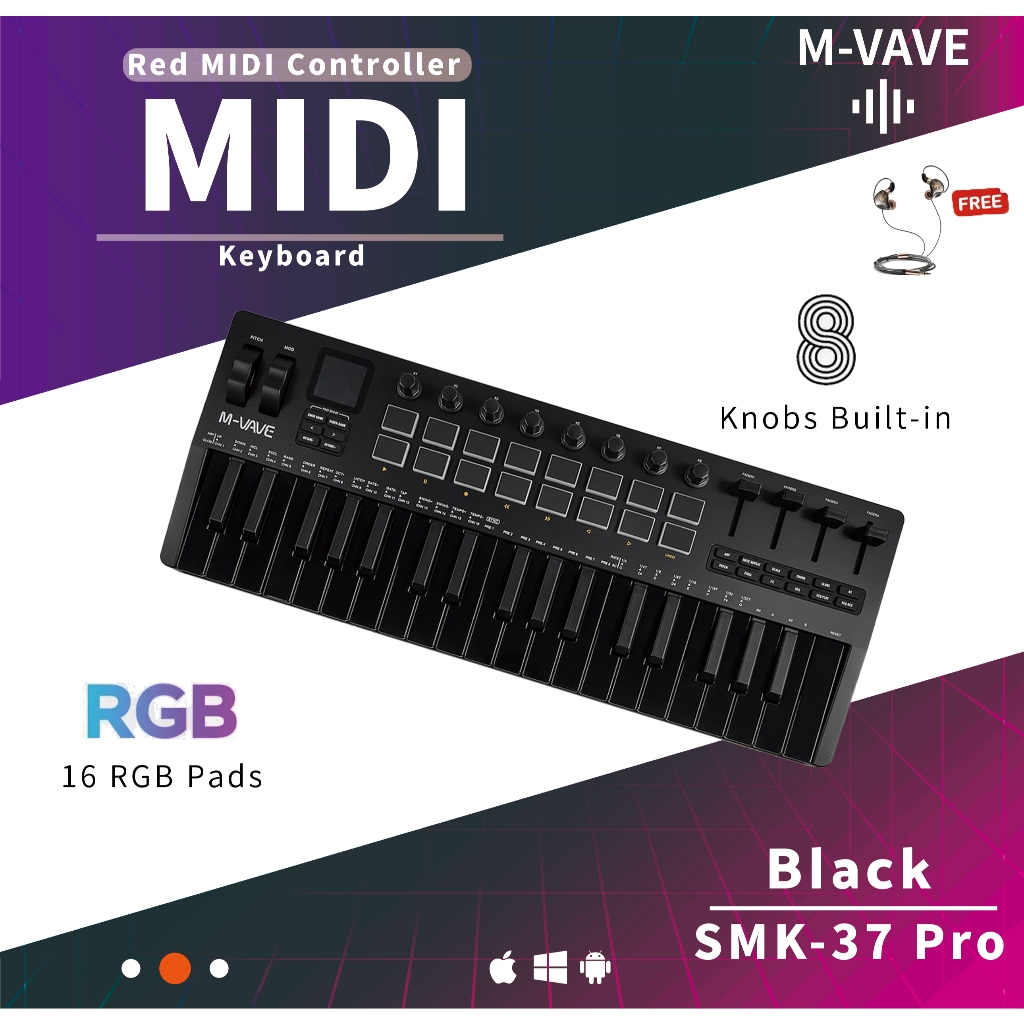 M-VAVE SMK-37 PRO สี Black คีย์บอร์ดใบ้ M Vave SMK37 PRO Midi Keyboard