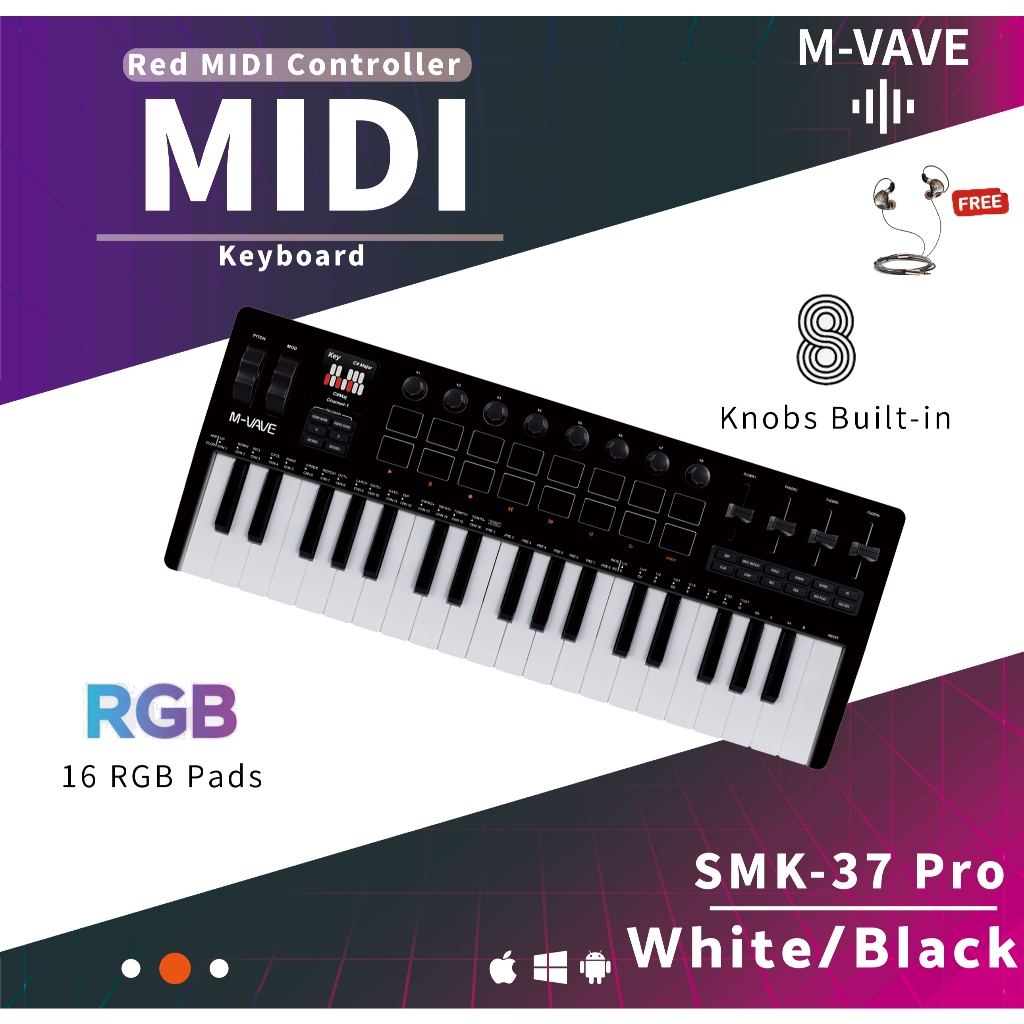 M-VAVE SMK-37 Pro Midi Keyboard Controllers คีย์บอร์ดใบ้ รับประกันศูนย์