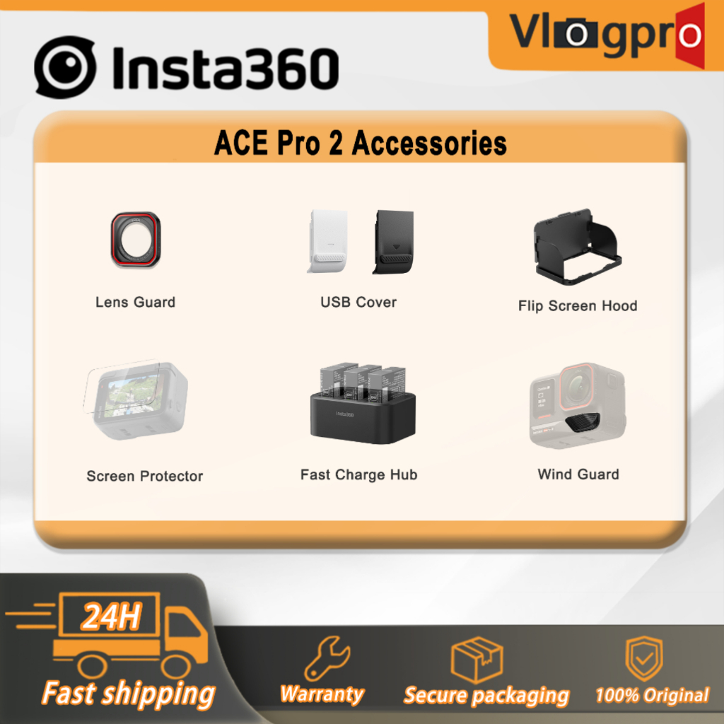 Insta360 Ace Pro 2 อุปกรณ์เสริมที่จําเป็น-แบตเตอรี่/ฮับชาร์จเร็ว/ตัวป้องกันหน้าจอ/เลนส์ยาม/Ace Pro 2