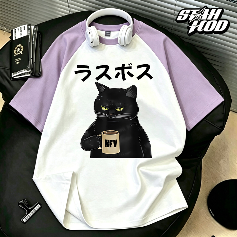 STAHOOD เสื้อยืดผู้หญิงสไตล์เกาหลีวินเทจ แมวการ์ตูนสไตล์ญี่ปุ่น เสื้อแขนสั้นทรงหลวมสไตล์ลำลอง เสื้อท็อปผู้หญิง #YG1184