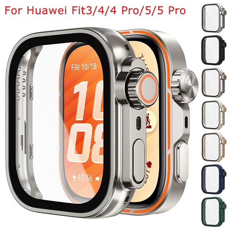 ตัวป้องกันหน้าจอ + เคสกระจกนิรภัยสําหรับเคส Huawei Watch Fit 5 4 3 สําหรับเคส hauwei ift 4 สําหรับเค