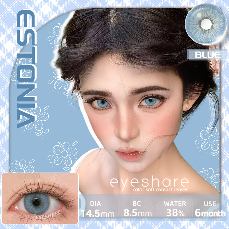 คอนแทคเลนส์สีฟ้า Eyeshare ESTONIA Dia14.5 ปริมาณน้ำ38% สายตา0.00 2ชิ้น 1คู่ ราย 6เดือน
