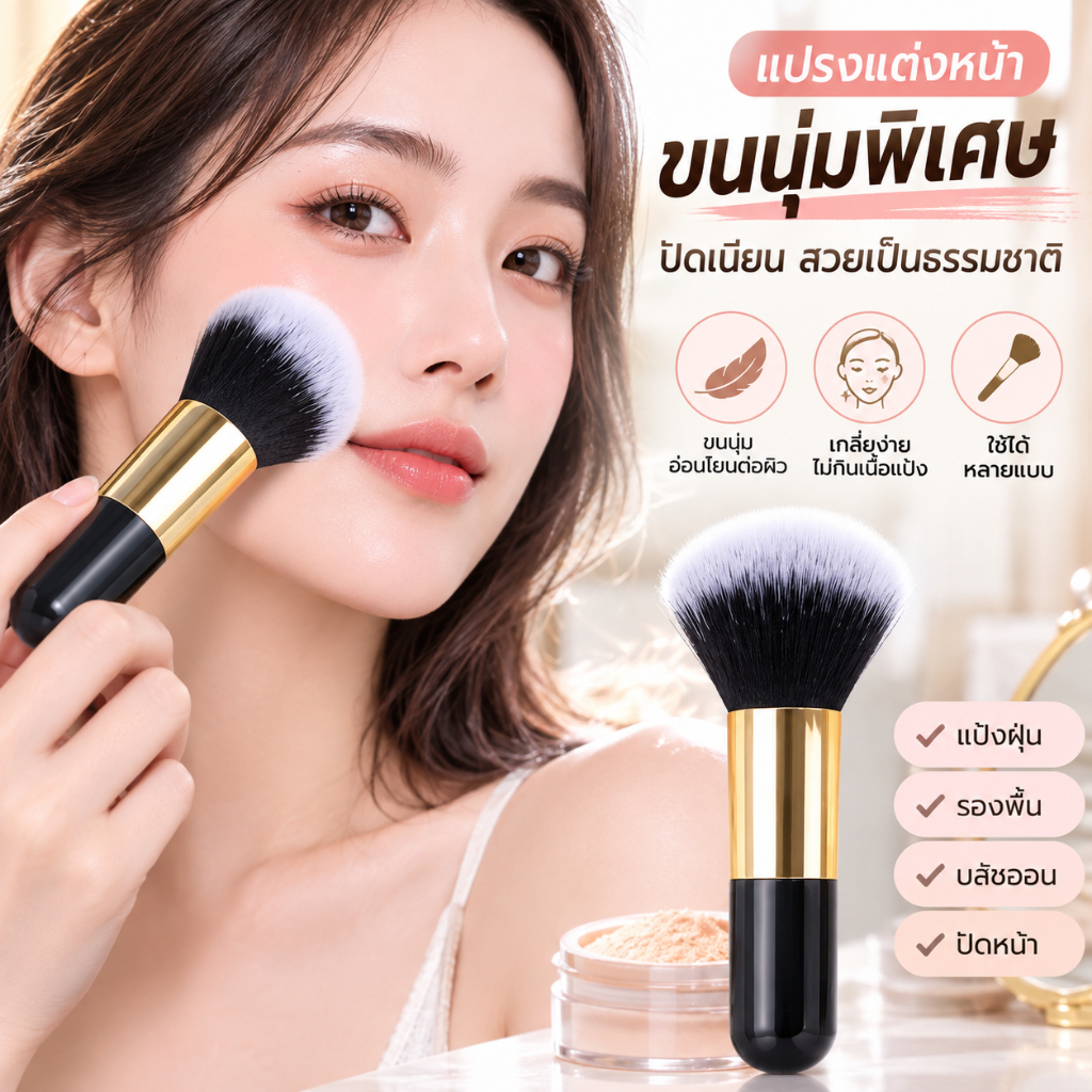 [XXNZMM] 1ชิ้นขนาดใหญ่แปรงแต่งหน้าแป้งผสมรองพื้นใบหน้าปัดแก้มแปรงนุ่มใบหน้าแปรง ลีด