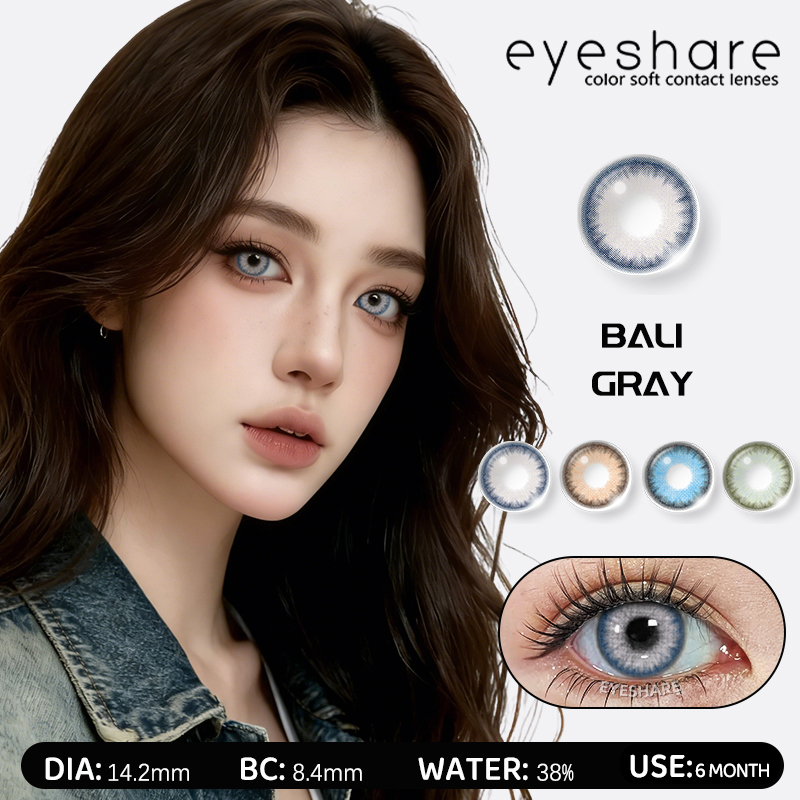 Eyeshare คอนแทคเลนส์สีเทา Bali Dia14.2 สายตา0.00 1คู่ ราย 6เดือน ปริมาณน้ำ38%