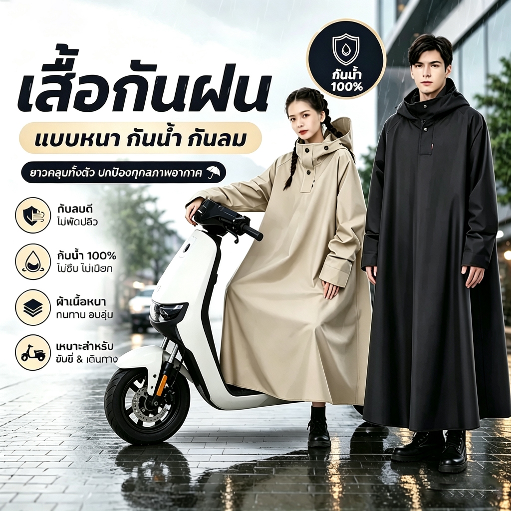 พร้อมส่งในไทย ชุดกันฝนผู้ใหญ่ ชุดกันฝนอย่างดีหนาๆ ชุด กันน้ำ 100% มีฮู้ด เหมาะขี่มอเตอร์ไซค์