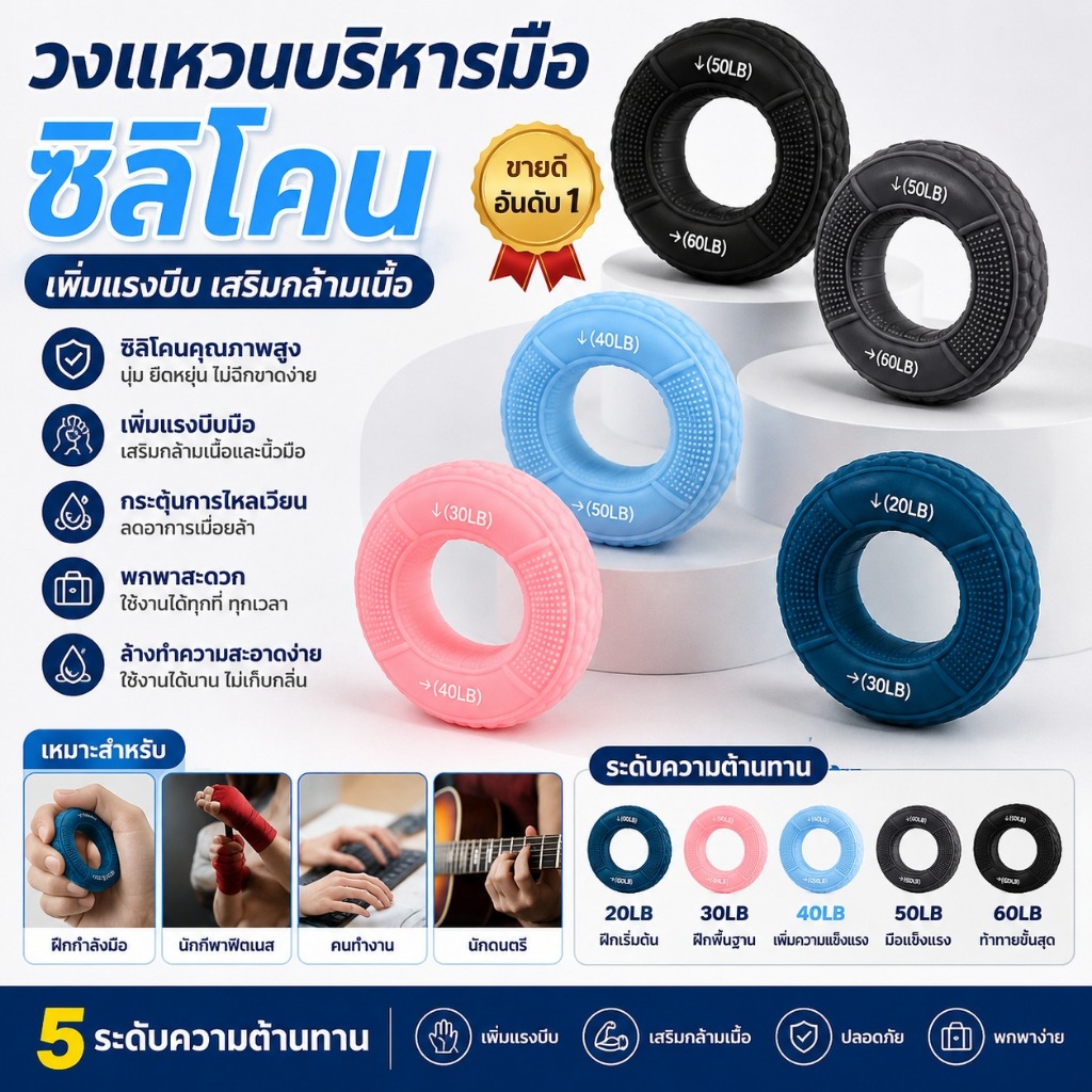 Z&P ลูกบอลบริหารมือ ลูกบอลบีบมือ อุปกรณ์ฝึกแรงบีบมือและนิ้วมือ ช่วยคลายเครียด ฝึกความแข็งแรง 20-80 ปอนด์ อุปกรณ์ออกกำลังกายมือ COD