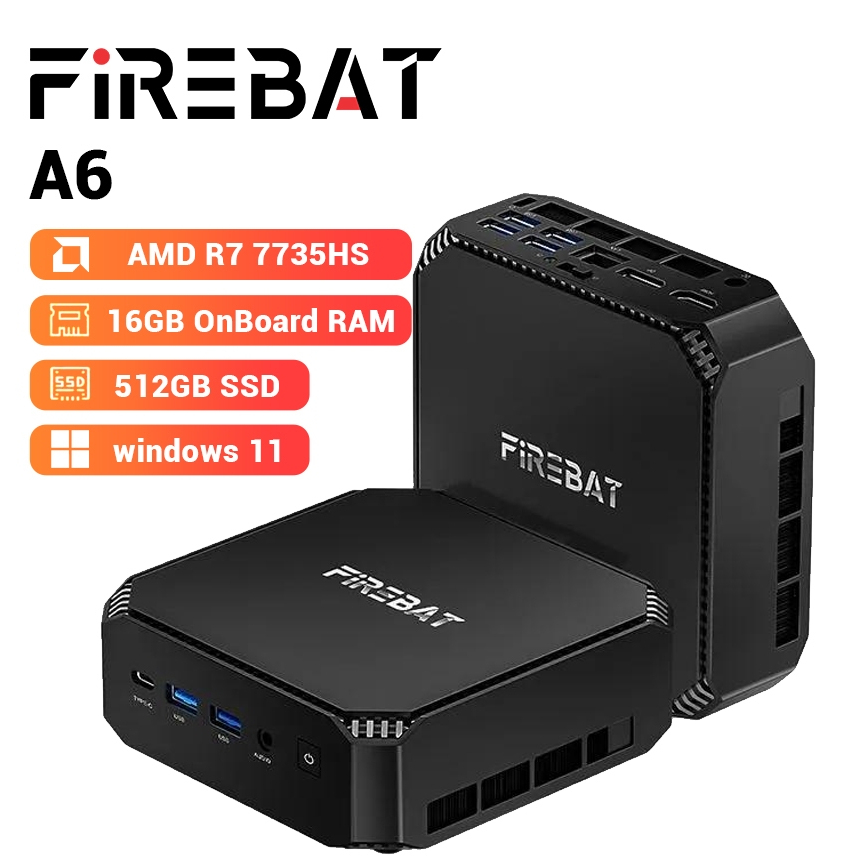 FIREBAT A6 มินิพีซี รองรับหน้าจอสามตัว WIFI6 รองรับ 5G,AMD Ryzen 7 7735HS,RAM 16 GB, 512 GB SSD, AMD