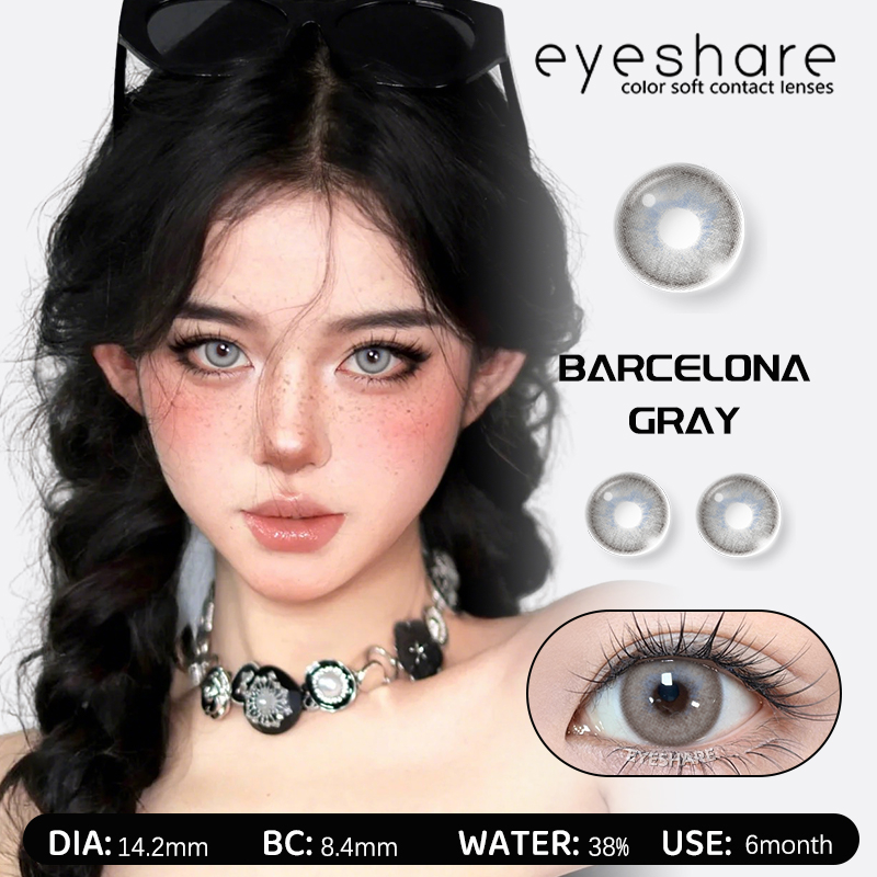 Eyeshare สีเทาคอนแทคเลนส์สี BARCELONA ปริมาณน้ำ38% ขนาด14.2มม. ค่าสายตา0.00 ราย 6เดือน 1คู่