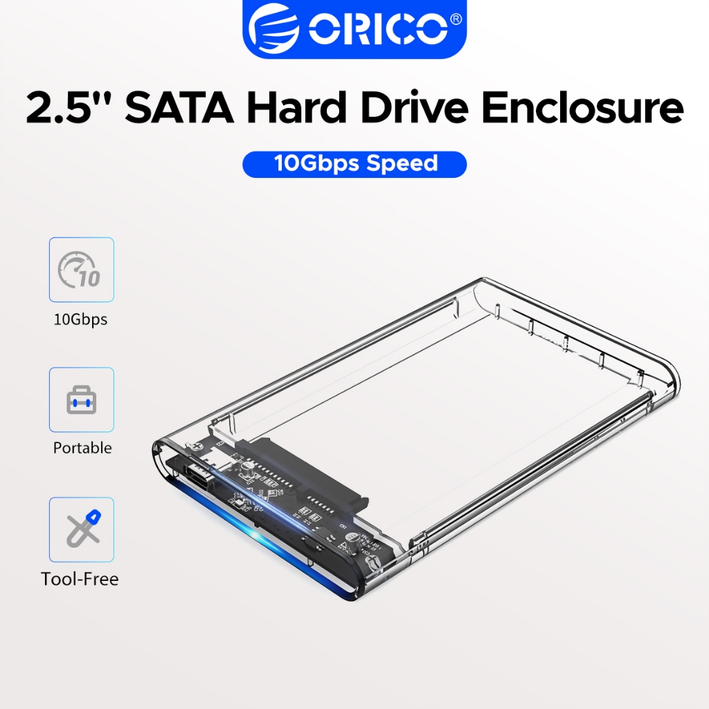 ORICO โปร่งใส 2.5 นิ้ว SATA Hard Drive Enclosure USB3.1 Gen2 10Gbps Type-C ภายนอก SSD HDD กรณีเครื่อ