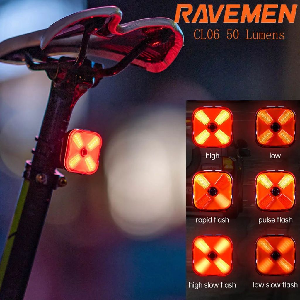 RAVEMEN CL05 CL06Bike ไฟท้าย USB-C ชาร์จไฟท้ายจักรยาน Sensor แผนที่ Cyclists กันน้ํา IPX6