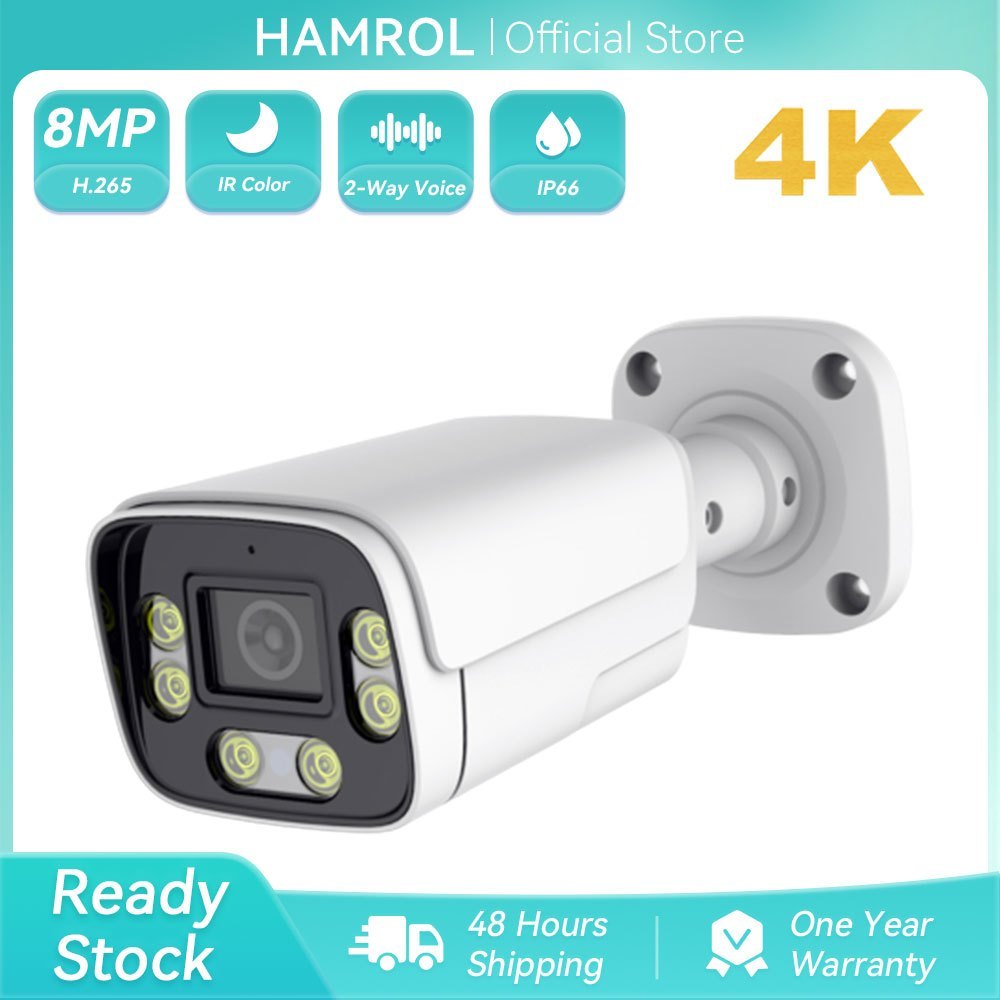 Hamrol 4K 8MP POE Network Camera Infrared Night Vision 5MP/4MP/2MP Outdoor Waterproof CCTV