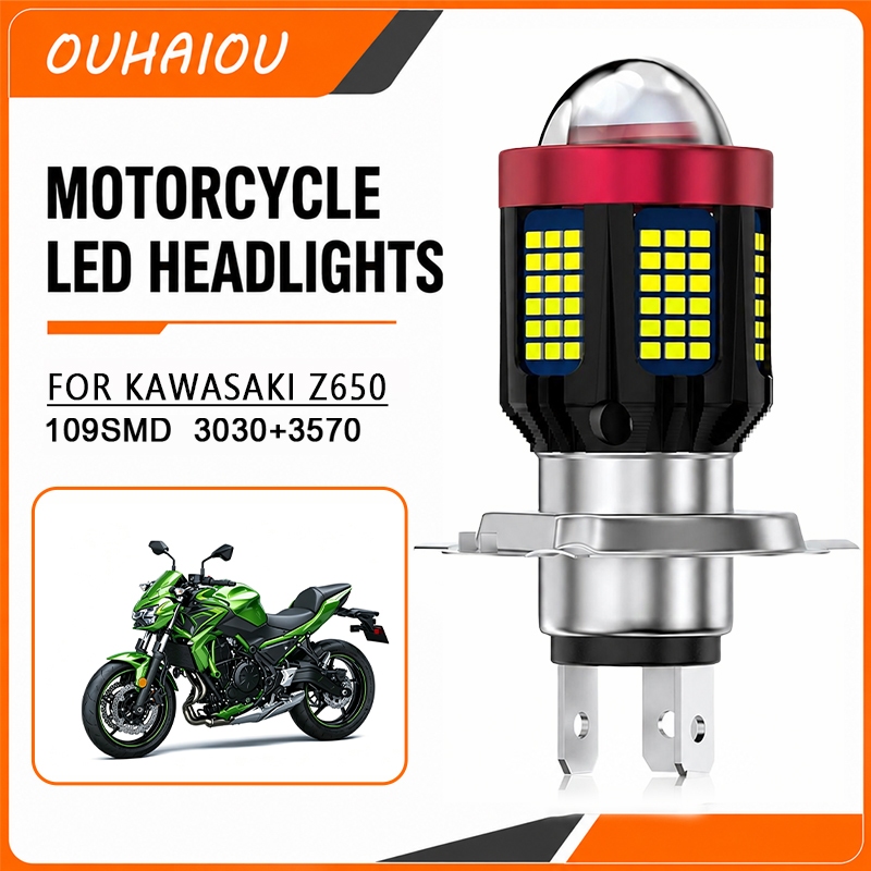 108 LED H4 ไฟหน้ารถจักรยานยนต์หลอดไฟสีขาวสีขาวพร้อมเลนส์สูงต่ํา 12-80V 6000k สําหรับ KAWASAKI Z650 1