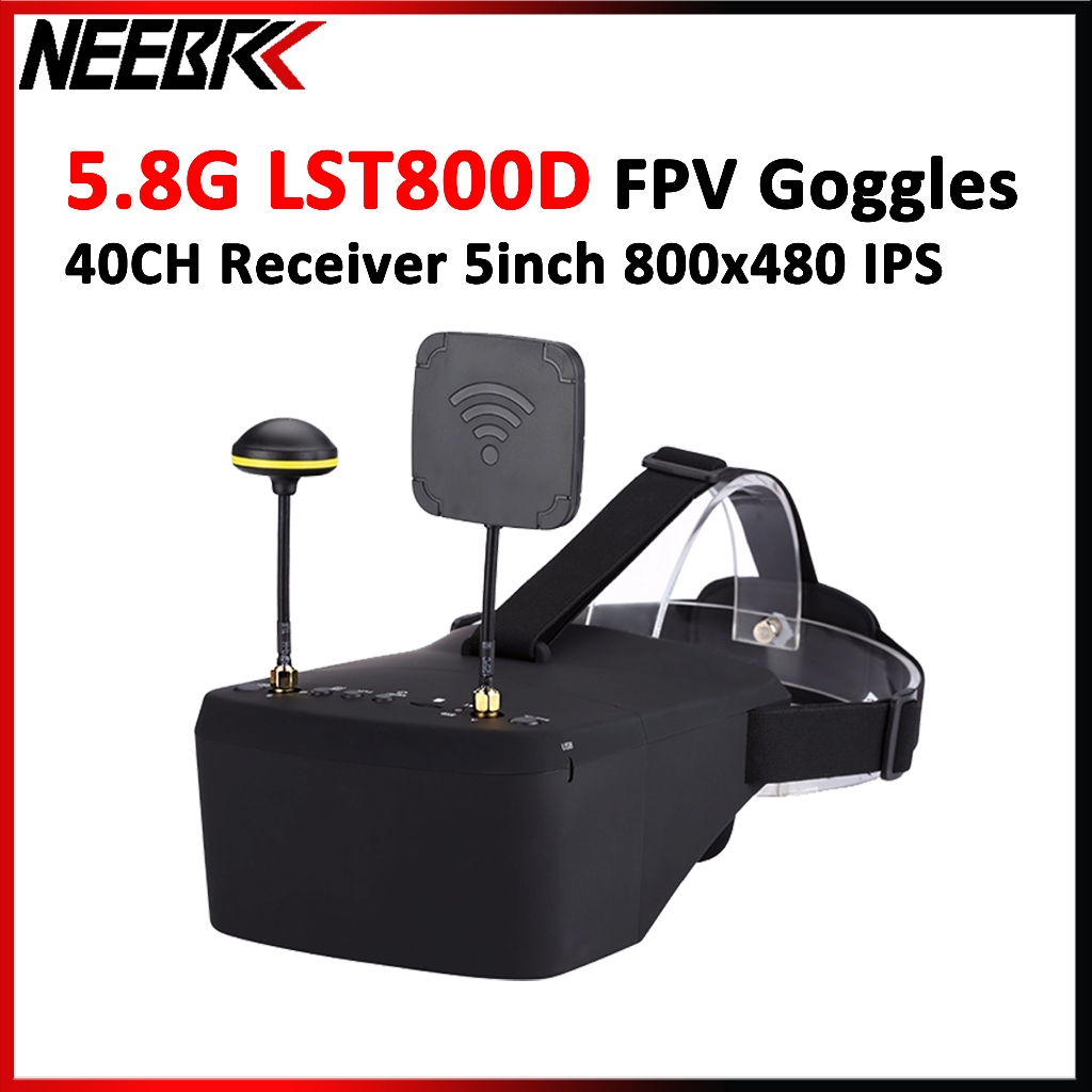 5.8G LST800D FPV Goggles 40CH ตัวรับสัญญาณ 5 นิ้ว 800x480 IPS HD LCD พร้อม DVR สําหรับ RC FPV Drone