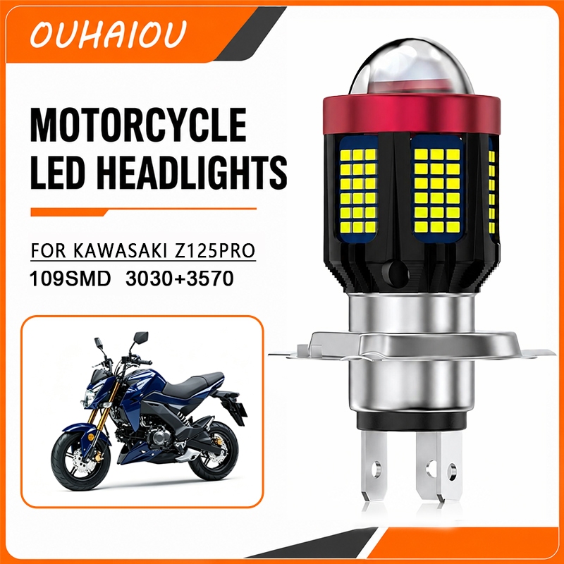 108 LED H4 ไฟหน้ารถจักรยานยนต์หลอดไฟสีขาวสีขาวพร้อมเลนส์สูงต่ํา 12-80V 6000k สําหรับ KAWASAKI Z125PR