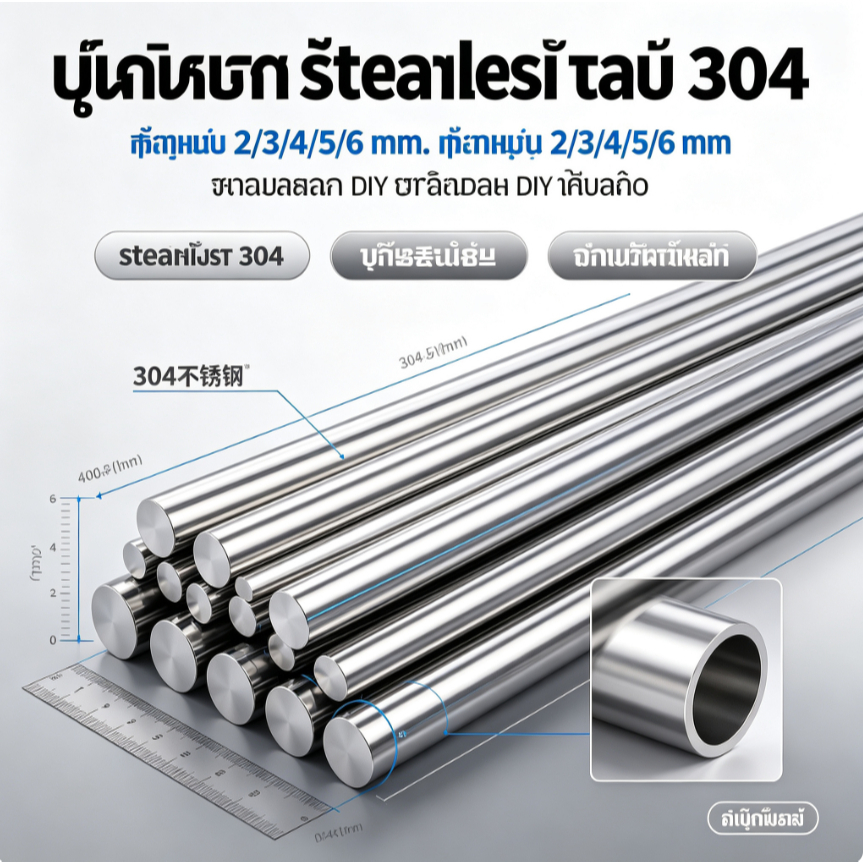 [ยอดฮิต] เพลากลมสเตนเลสแท้ 304 ขนาด 2/3/4/5/6 มม. (ความยาวหลายขนาด) แกนเพลา DIY แข็งแรง ไม่คดงอ