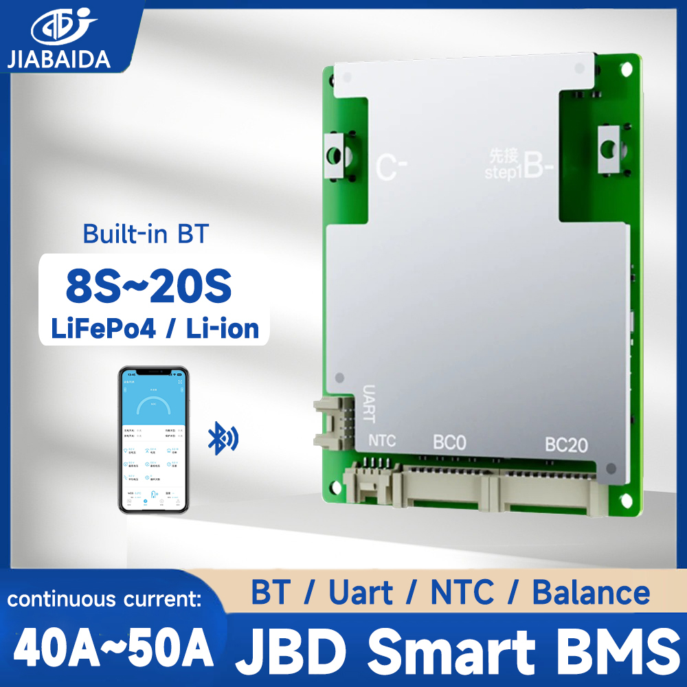 JBD BMS สมาร์ทบลูทูธ 8S-20S Li-ion LiFePo4 10S 13S 14S 16S 24V 36V 48V 60V 40A 50A BMS Balance