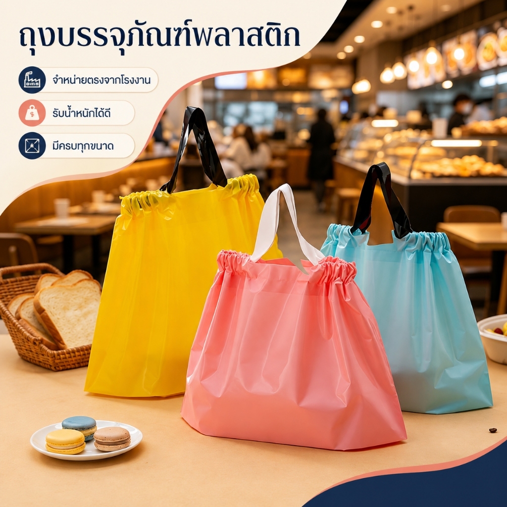 50PCS ชิ้นนำกระเป๋าถือ / ขนมขบเคี้ยวขนมปัง / ถุงบรรจุเค้ก / ถุงพลาสติกสำหรับกล่องทาร์ตไข่/ถุงพลาสติกสายรัดหูหิ้ว สีพาสเทล แข็งแรงกันรั่ว ใช้ใส่อาหาร เครื่องดื่ม ขนมได้ เหมาะกับร้านทุกประเภท