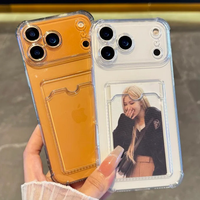 Simple Clearกระเป๋าสตางค์ผู้ถือบัตรเคสโทรศัพท์สําหรับIPhone 11 17 16 14 15 Pro Max Air 16plus 12 13 Promax XS XR 8 7 Plus SE DirtทนAnti-drop Soft TPUปกหลัง