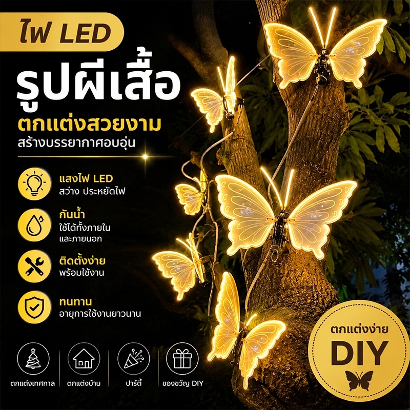[DB] ไฟ LED กลางแจ้งจําลองแบบไดนามิกแบบคงที่สําหรับเทศกาลตกแต่งบ้านปาร์ตี้วันหยุด DIY ตกแต่ง TH