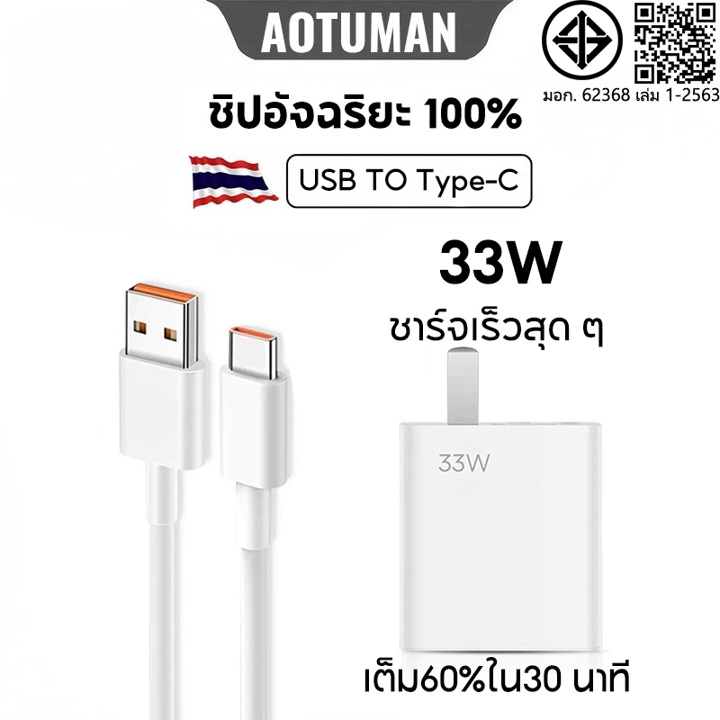 [รับประกัน 1 ปี] หัวชาร์จ 33 W 67 W 120 W+สายชาร์จ 6A เหมาะสําหรับ USB Type-C รองรับการชาร์จเร็ว