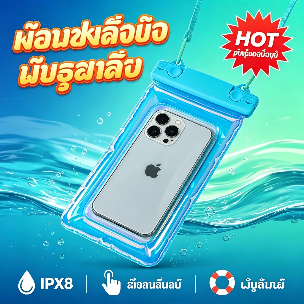 กระเป๋ากันน้ำมือถือ ลอยน้ำได้ IPX8 กันน้ำลึก สัมผัสหน้าจอได้ ใส่ได้ทุกรุ่น มีสายคล้องคอ