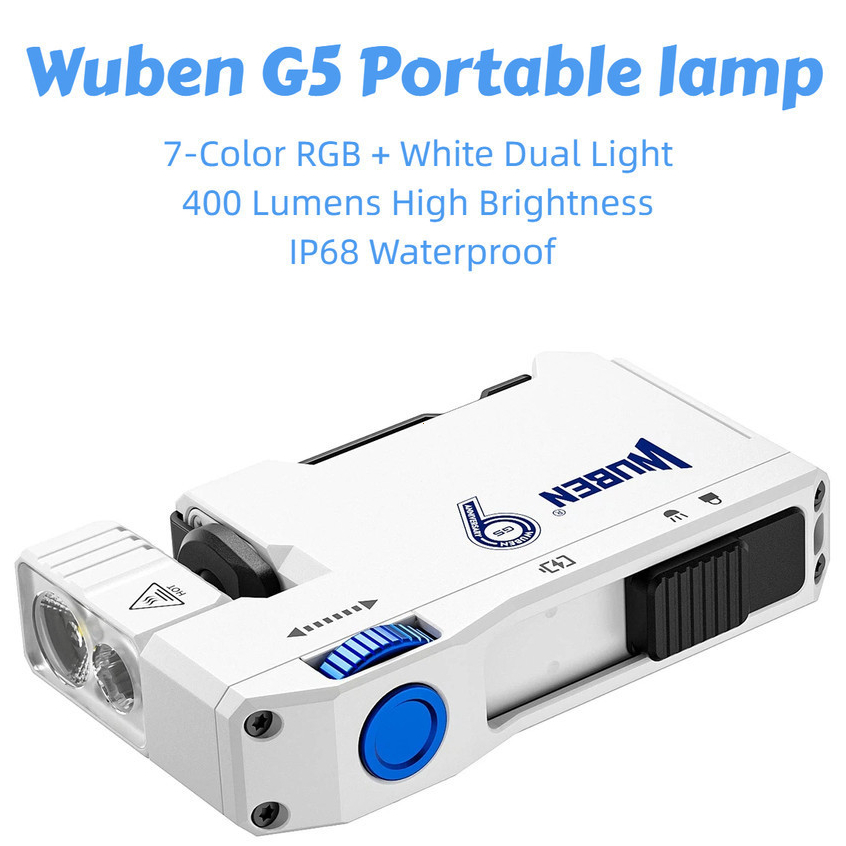 ร้อน ขาย Wuben G5 ไฟฉายพกพา ไฟ RGB ต่างๆ กระพริบสีแดงและสีน้ําเงิน กันน้ํา สําหรับเดินป่าและตั้งแคมป