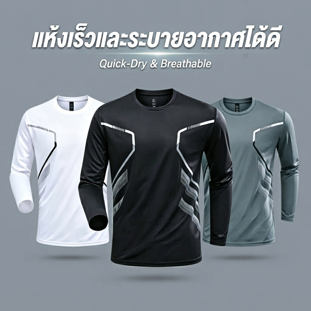 เสื้อเชิ้ตแขนยาวผู้ชายออกกําลังกายเหงื่อผ้าแห้งระบายอากาศได้ดีพอดีการออกแบบกีฬาออกกําลังกายกลางแจ้งวิ่งสวมใส่