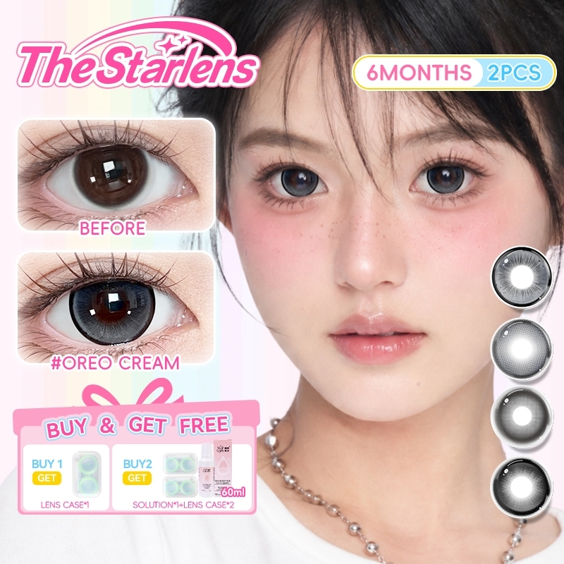 Starlens 1 คู่ คอนแทคเลนส์ Oreo-เทา DIA14.2-14.5 มม. เลนส์ใหญ่ธรรมชาติ Half-year Disposable