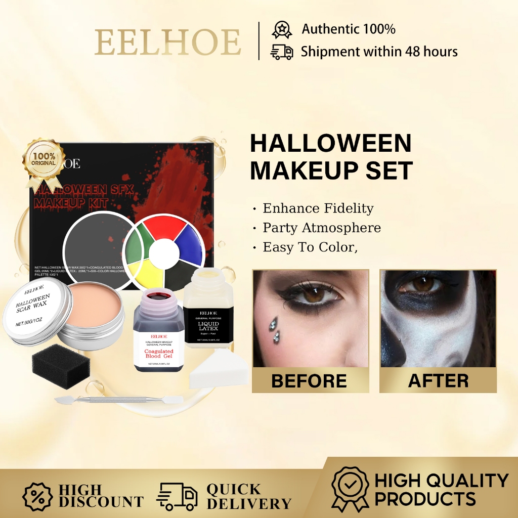 EELHOE | ชุดแต่งหน้าเอฟเฟกต์พิเศษฮาโลวีน ชุดเพ้นท์ร่างกาย สีเพ้นท์หน้า แต่งหน้าแฟนซี แต่งหน้าฮาโลวีน สีทาหน้า สีทาตัว เพ้นท์ร่างกาย