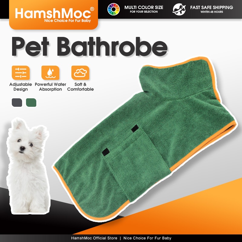 HamshMoc Super Absorbent Dog Drying Coat Fast Drying Dog เสื้อคลุมอาบน้ําผ้าเช็ดตัวไมโครไฟเบอร์นุ่มปรับชุดสุนัขขนาดกลางขนาดเล็ก