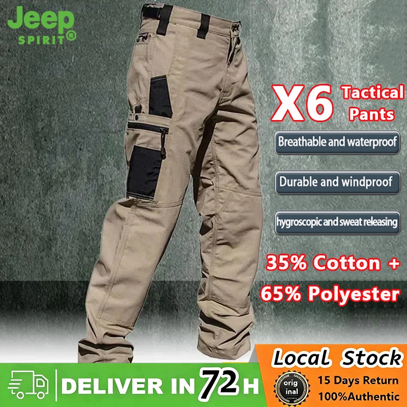 JEEP SPIRIT Multi-Pocket Mens Black Military Tactical Casual Pants Cargo