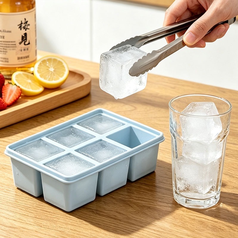 ถาดทําน้ําแข็งซิลิโคน 6 ช่อง มีฝาปิด Easy release Reusable