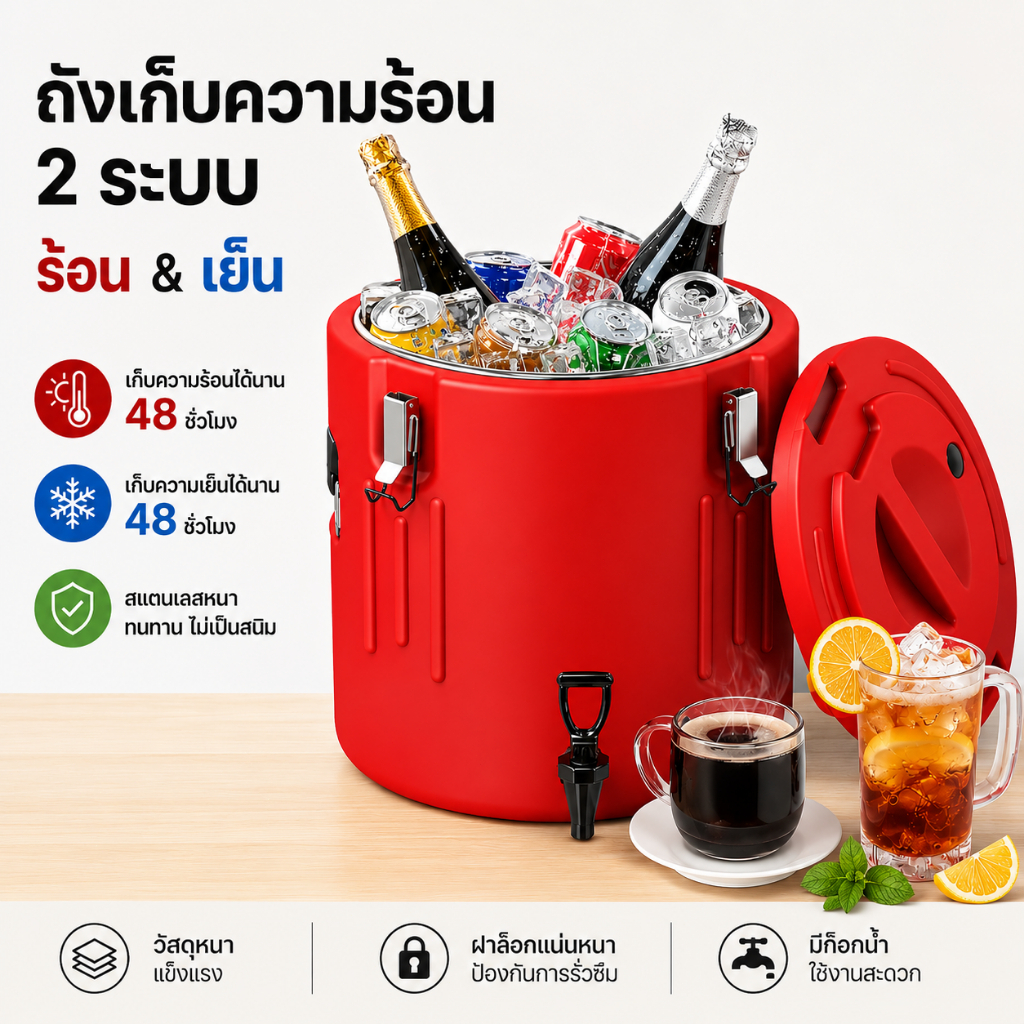 ✨ส่งจากไทย✨ถังฉนวนสแตนเลส  ความจุขนาดใหญ่ ขนาด 5L-40L ถังนมถั่วเหลือง ถังน้ำแข็ง ถังชานม ฉนวนยาวสุด