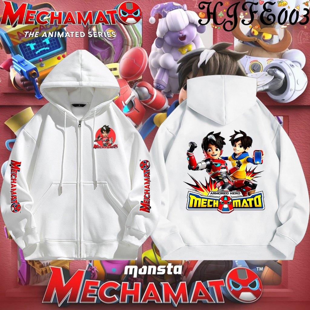 Mechamato Movie Family ผู้ชายผู้หญิงเด็กพิมพ์ผ้าฝ้ายแท้แขนยาวมีฮู้ดซิป 05