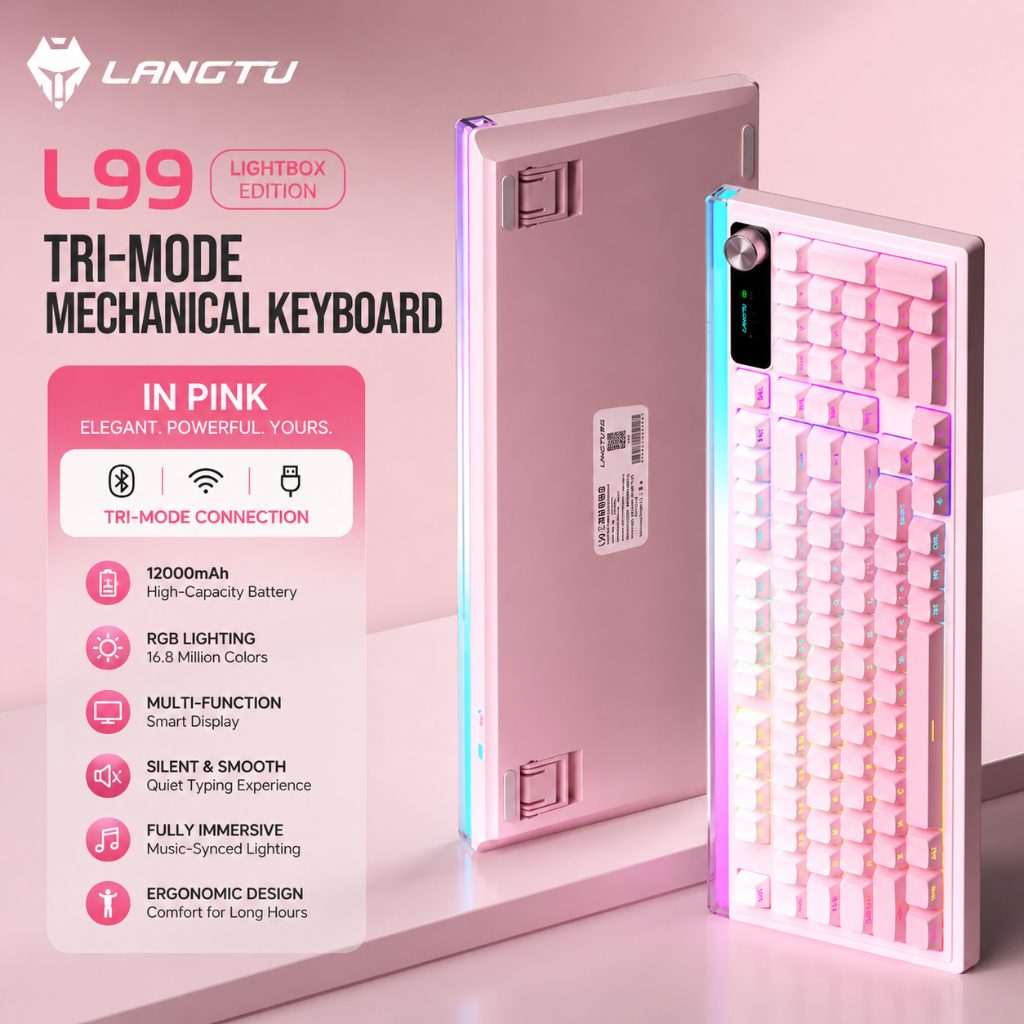LANGTU L99 Membrane Gaming Keyboard ARGB Panoramic Light Box 12,000mAh แบตเตอรี่ความจุสูงสมาร์ทจอแสด