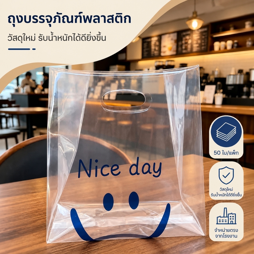 กระเป๋าโท้ทพลาสติกใสแบบหนา 50 ใบเหมาะสําหรับการใช้งานในเชิงพ