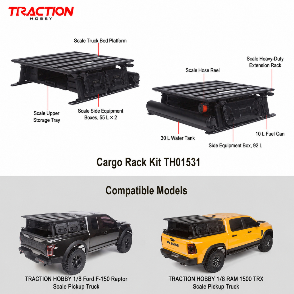 KM Traction Hobby จําลองรถกระบะเตียง cargo rack สําหรับ Ford F-150 Raptor Doage RAM 1500 Rc รุ่นรถเด