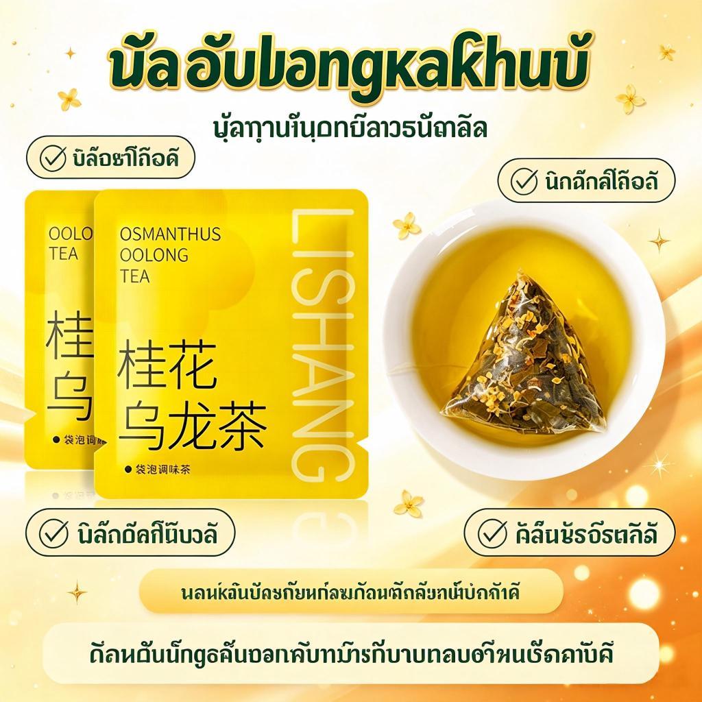 ถุงชาอูหลงผสมดอกเกย์ฮัว กลิ่นดอกไม้หอมเข้มข้น สามารถชงด้วยน้ำเย็นได้ แต่ละซองบรรจุแยกกัน พกพาสะดวก รสชาติกลมกล่อม หอมละมุน เหมาะดื่มทุกโอกาส