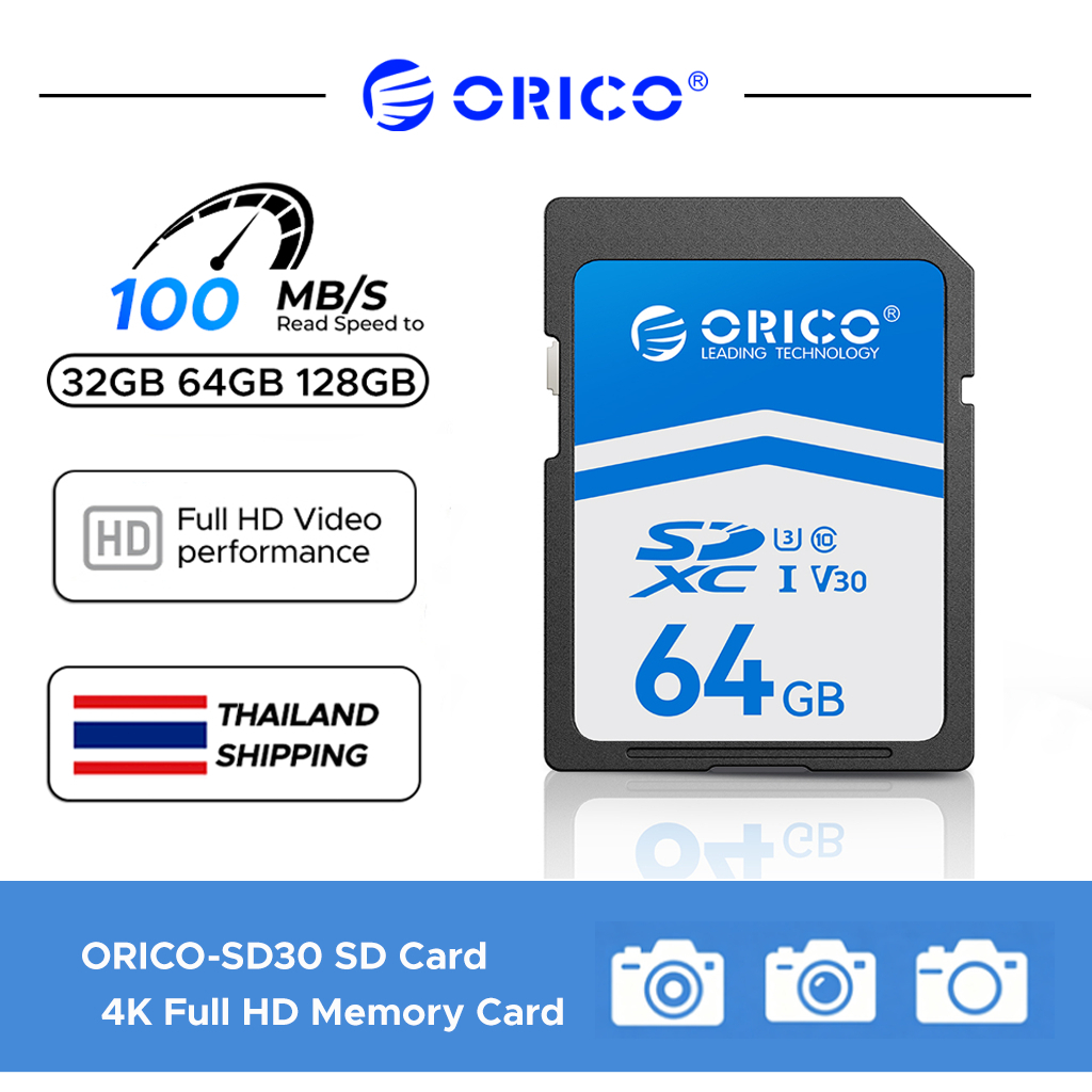 ORICO การ์ดหน่วยความจำ SDXC 32GB 64GB 128GB การ์ด SD 100MB/s V30 4K ใช้กับกล้องDSLR/ถ่ายรูป (SD30)