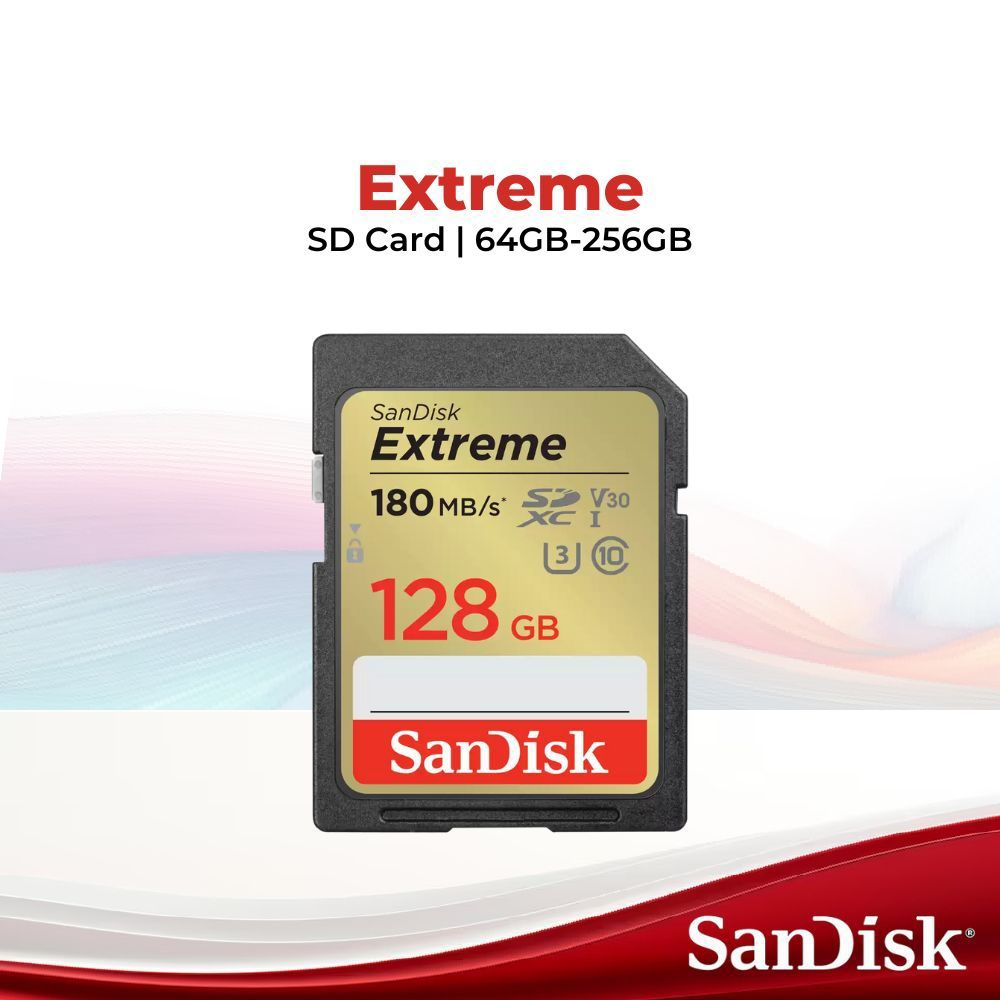 SanDisk Extreme SDXC (64GB/128GB/256GB) การ์ด UHS-I สําหรับกล้อง DSLR MAX.180MB/s