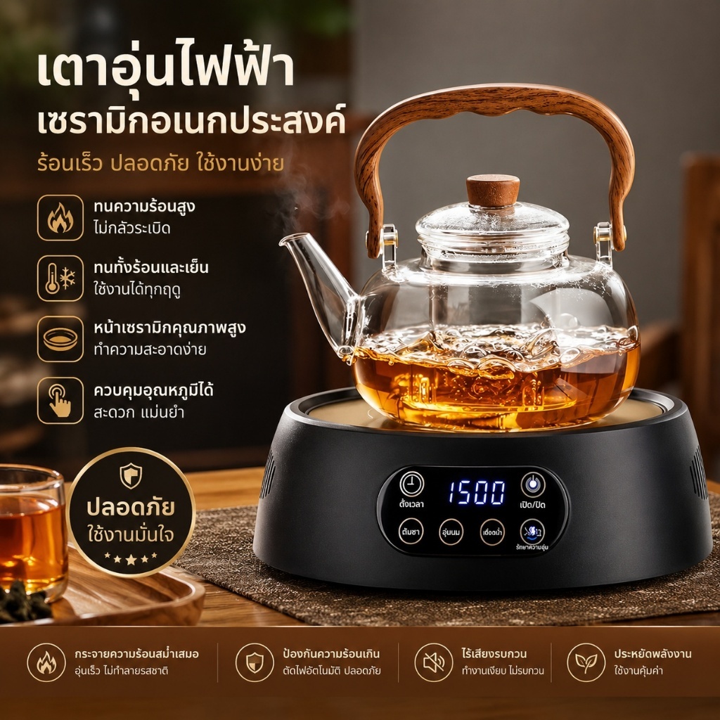 กระจกบอโรซิลิเกต กาน้ำชามีตะแกรงกรอง ทนอุณหภูมิสูง สำหรับชงเครื่องดื่มใช้ในบ้าน