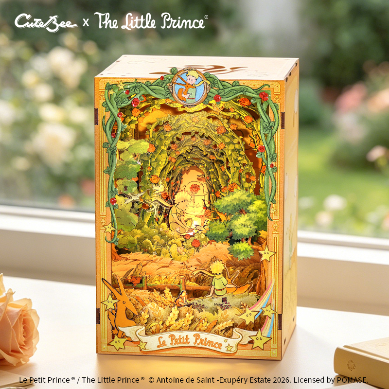 CUTEBEE The Little Prince 3D Wooden Book Nook Kitwith LED Light DIY ชั้นวางหนังสือ DecorforAdults Teen