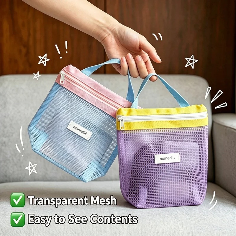 Vibrant Bright สีฤดูร้อนตาข่าย Tote กระเป๋าเครื่องสําอางค์สําหรับ Sundries Storage กระเป๋าถือพับแป้งกระเป๋าผู้หญิงกระเป๋าชายหาด